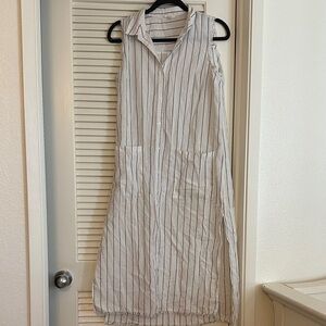 Sleeveless Striped White Dress button down mystree